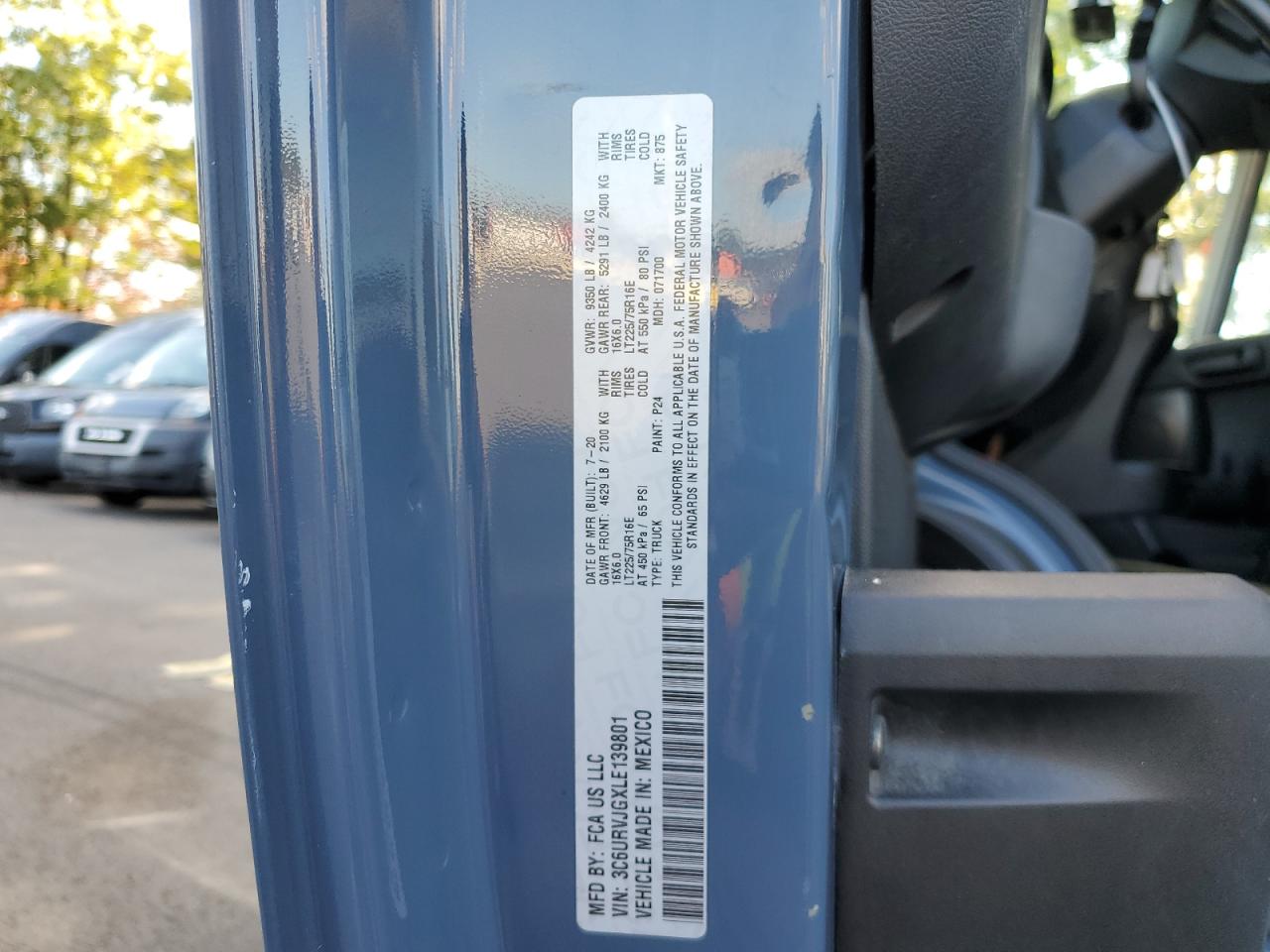 2020 Ram Promaster 3500 3500 High VIN: 3C6URVJGXLE139801 Lot: 84786625