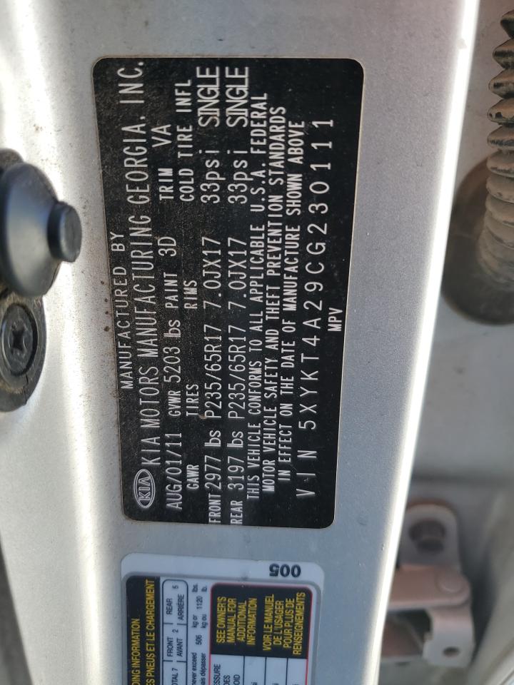 2012 Kia Sorento Base VIN: 5XYKT4A29CG230111 Lot: 84995555