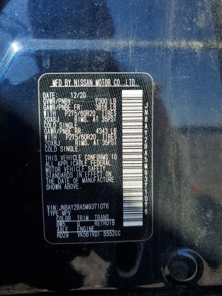 2021 Nissan Armada Sl VIN: JN8AY2BA5M9371076 Lot: 82464585