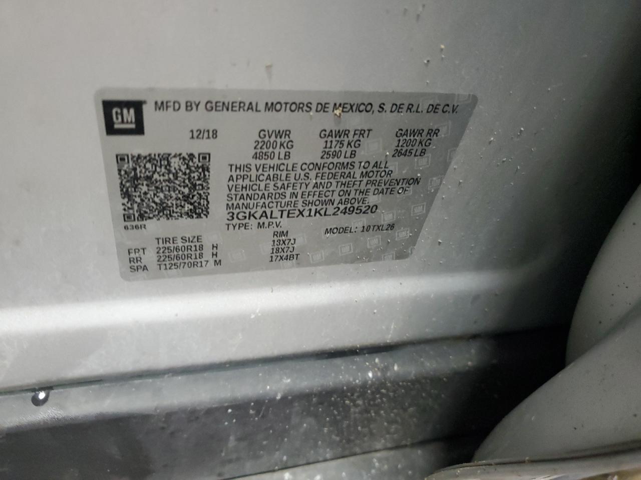 2019 GMC Terrain Sle VIN: 3GKALTEX1KL249520 Lot: 90674675