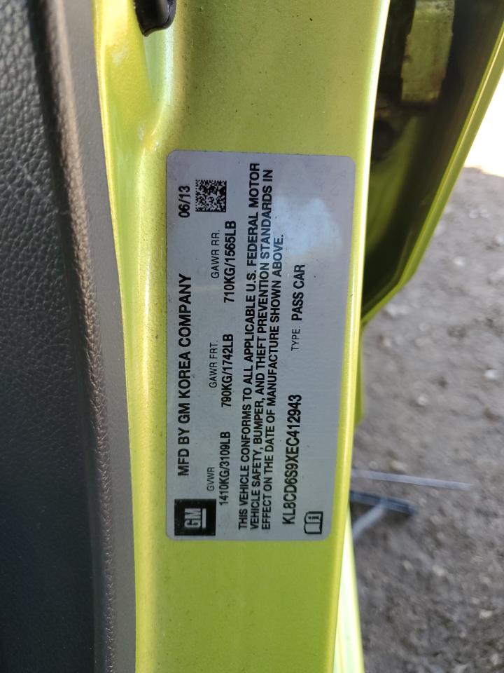 2014 Chevrolet Spark 1Lt VIN: KL8CD6S9XEC412943 Lot: 85749755