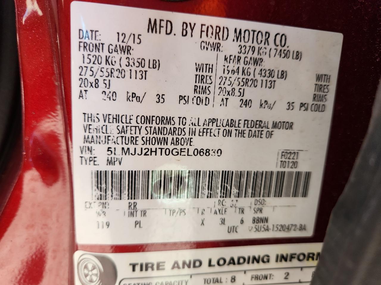 2016 Lincoln Navigator Select VIN: 5LMJJ2HT0GEL06830 Lot: 89558315