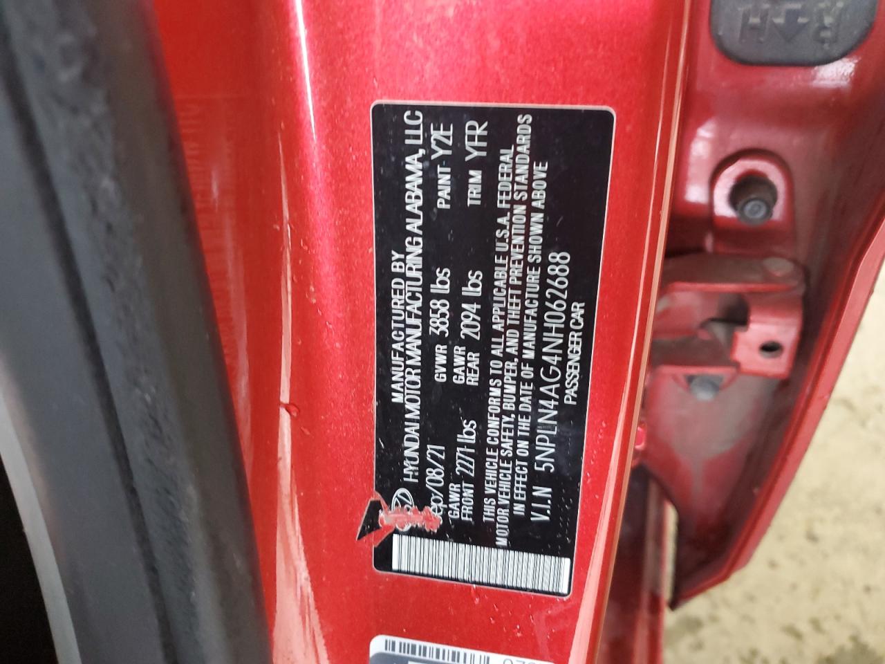 2022 Hyundai Elantra Sel VIN: 5NPLN4AG4NH062688 Lot: 90354355