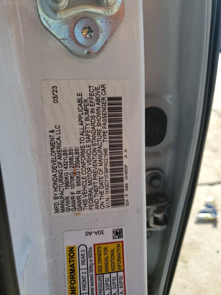 2023 Honda Accord Ex VIN: 1HGCY1F39PA021948 Lot: 87083565