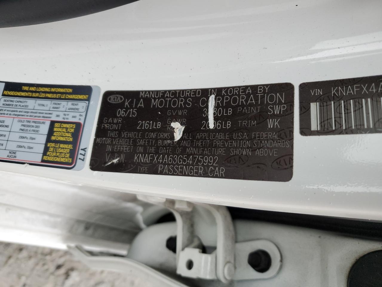 2016 Kia Forte Lx VIN: KNAFX4A63G5475992 Lot: 85403855