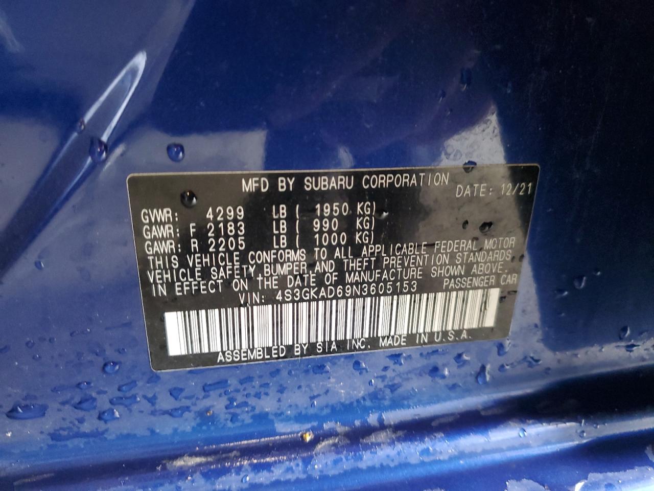 2022 Subaru Impreza Premium VIN: 4S3GKAD69N3605153 Lot: 82460735