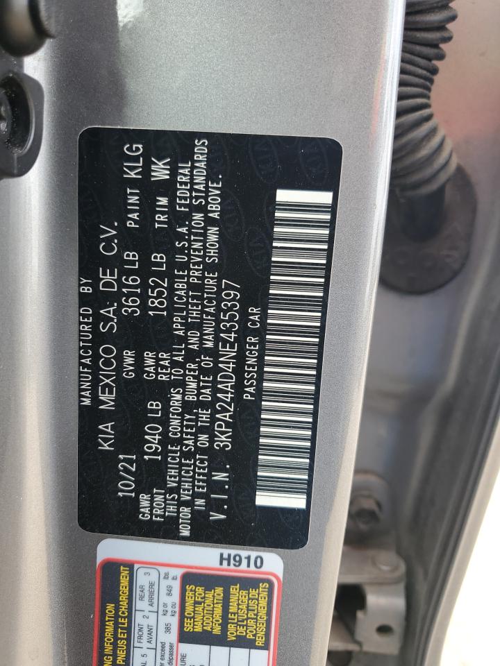 2022 Kia Rio Lx VIN: 3KPA24AD4NE435397 Lot: 86997315