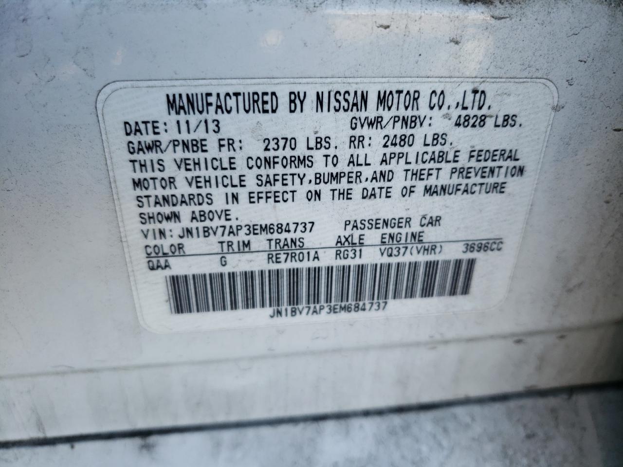 2014 Infiniti Q50 Base VIN: JN1BV7AP3EM684737 Lot: 82407055