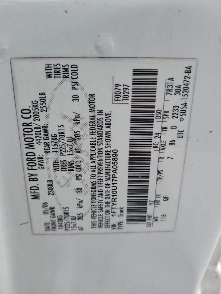 2007 Ford Ranger VIN: 1FTYR10U17PA05890 Lot: 90524885