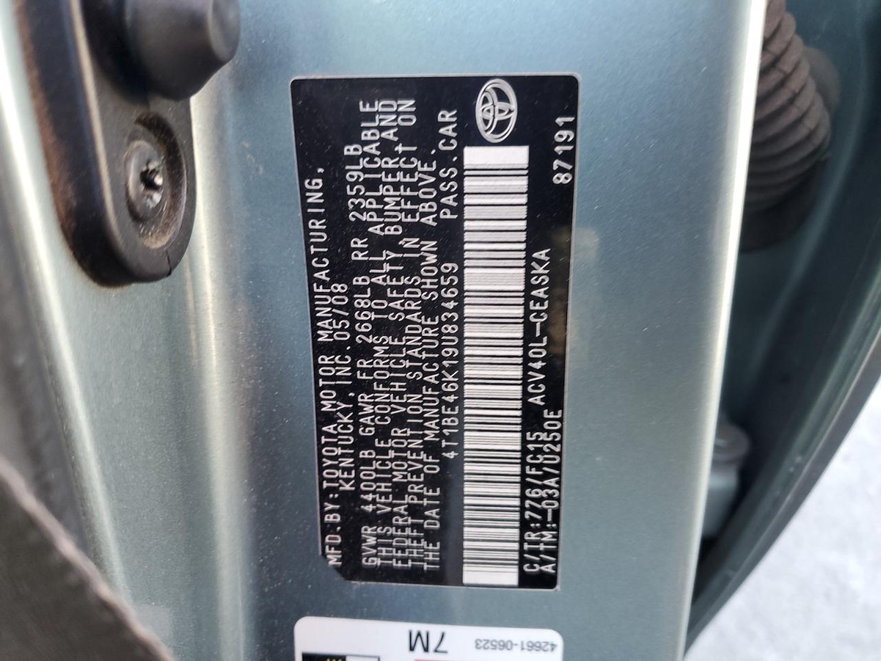 2009 Toyota Camry Base VIN: 4T1BE46K19U834659 Lot: 85011845