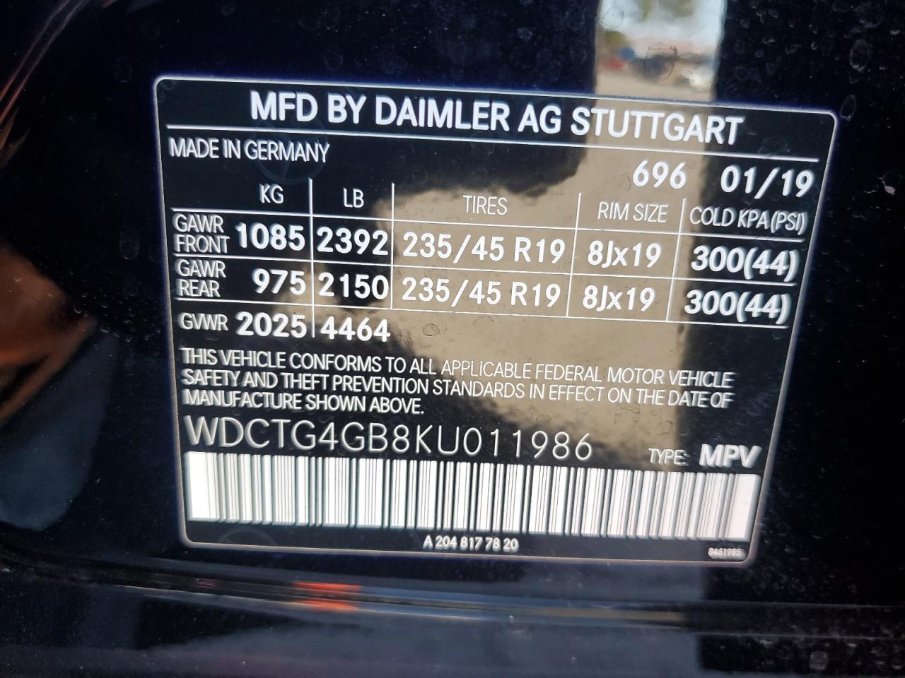 2019 Mercedes-Benz Gla 250 4Matic VIN: WDCTG4GB8KU011986 Lot: 82007065