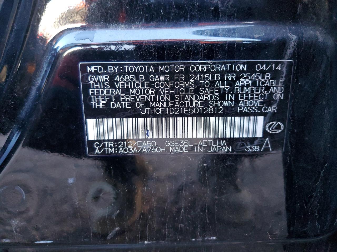 2014 Lexus Is 250 VIN: JTHCF1D21E5012812 Lot: 87045715