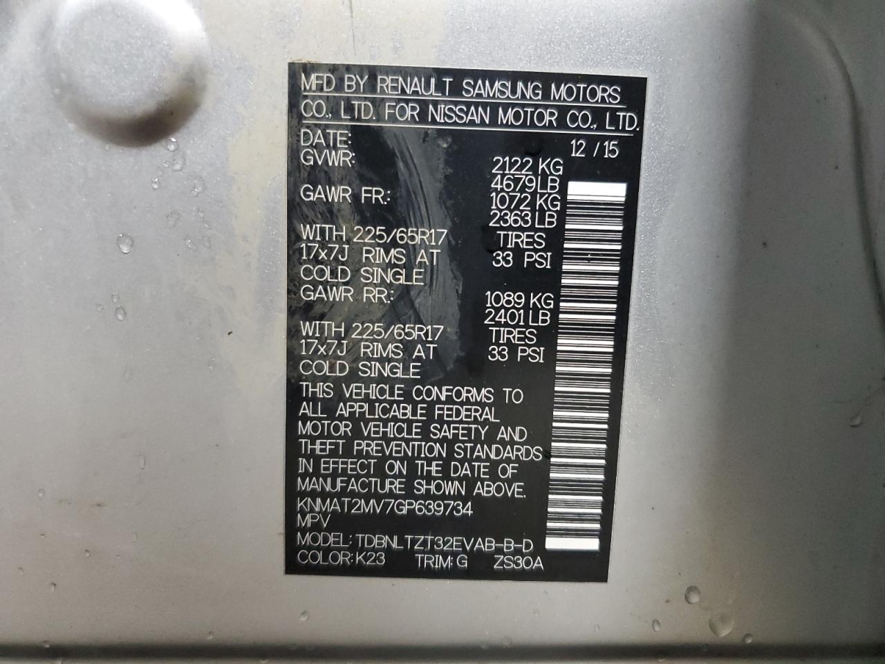 2016 Nissan Rogue S VIN: KNMAT2MV7GP639734 Lot: 86499835