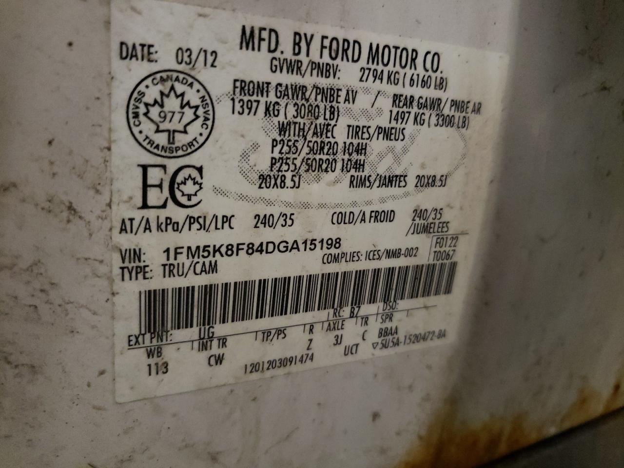 2013 Ford Explorer Limited VIN: 1FM5K8F84DGA15198 Lot: 82276865