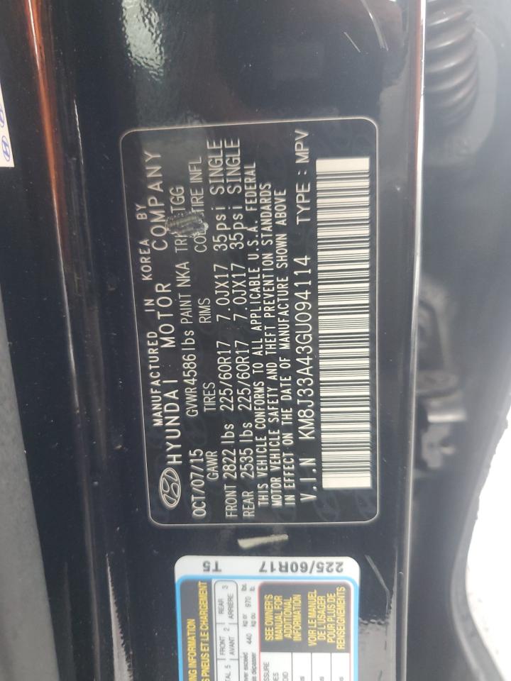 2016 Hyundai Tucson Limited VIN: KM8J33A43GU094114 Lot: 81971795