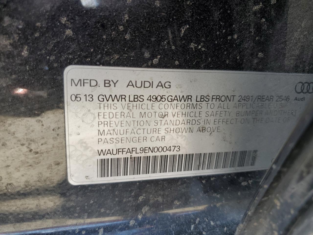 2014 Audi A4 Premium Plus VIN: WAUFFAFL9EN000473 Lot: 82190855