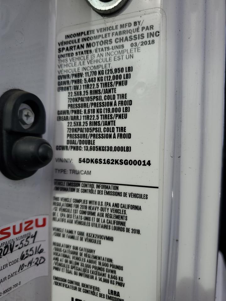 2019 Isuzu Ftr Dump Truck VIN: 54DK6S162KSG00014 Lot: 82676235