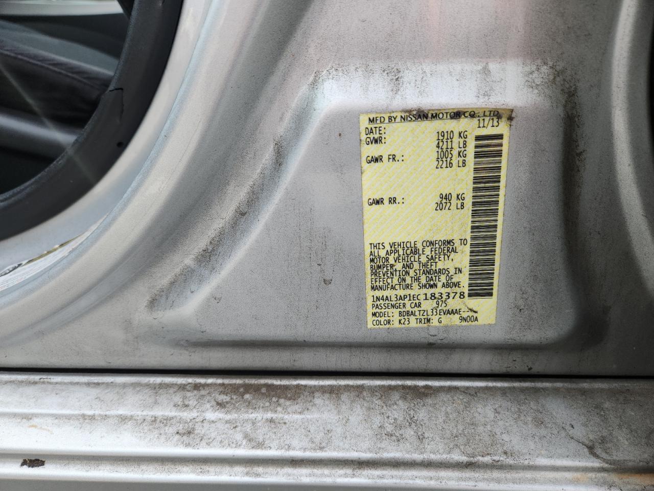 2014 Nissan Altima 2.5 VIN: 1N4AL3AP1EC183378 Lot: 82242485