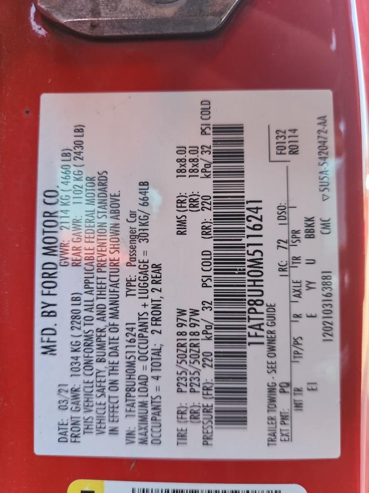 2021 Ford Mustang VIN: 1FATP8UH0M5116241 Lot: 87085755