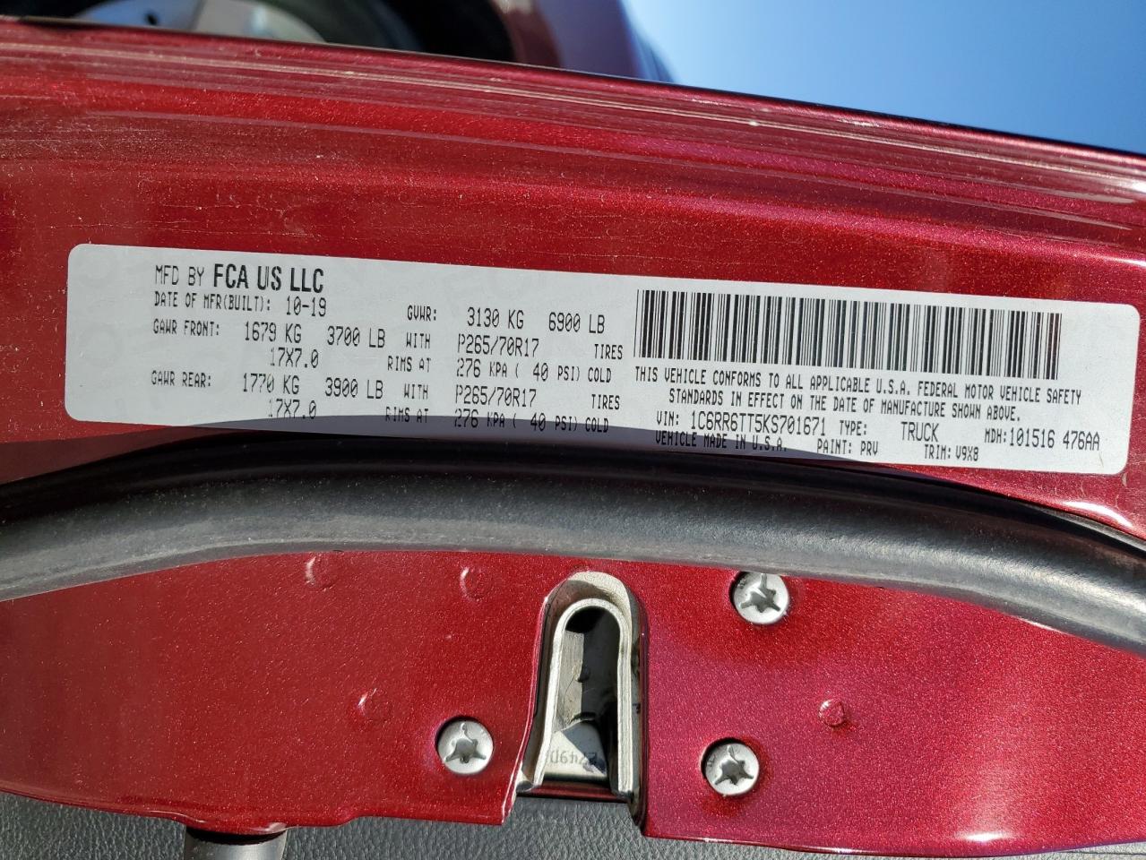 2019 Ram 1500 Classic Slt VIN: 1C6RR6TT5KS701671 Lot: 90128875
