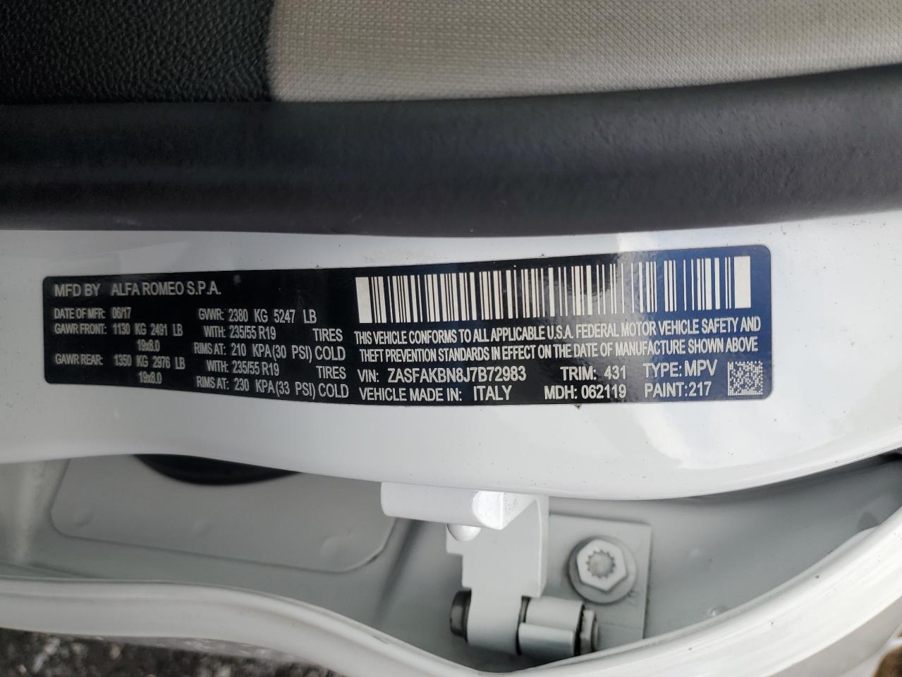 2018 Alfa Romeo Stelvio Ti VIN: ZASFAKBN8J7B72983 Lot: 90545095