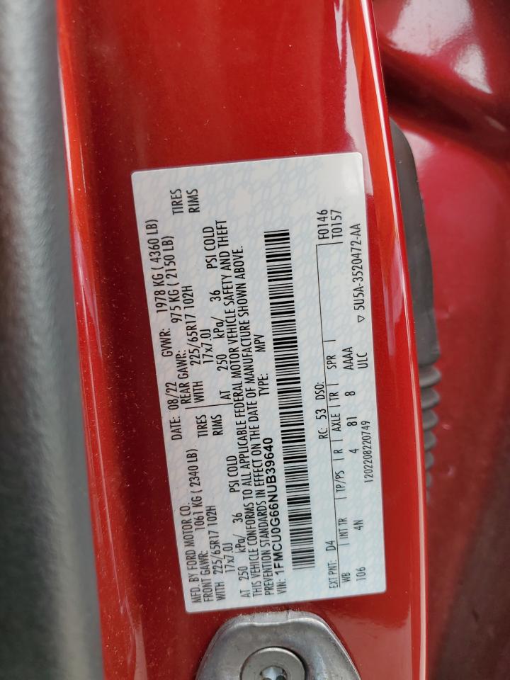 2022 Ford Escape Se VIN: 1FMCU0G66NUB39640 Lot: 82187295