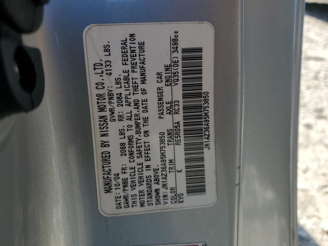 2005 Nissan 350Z Roadster VIN: JN1AZ36A95M753850 Lot: 81807515