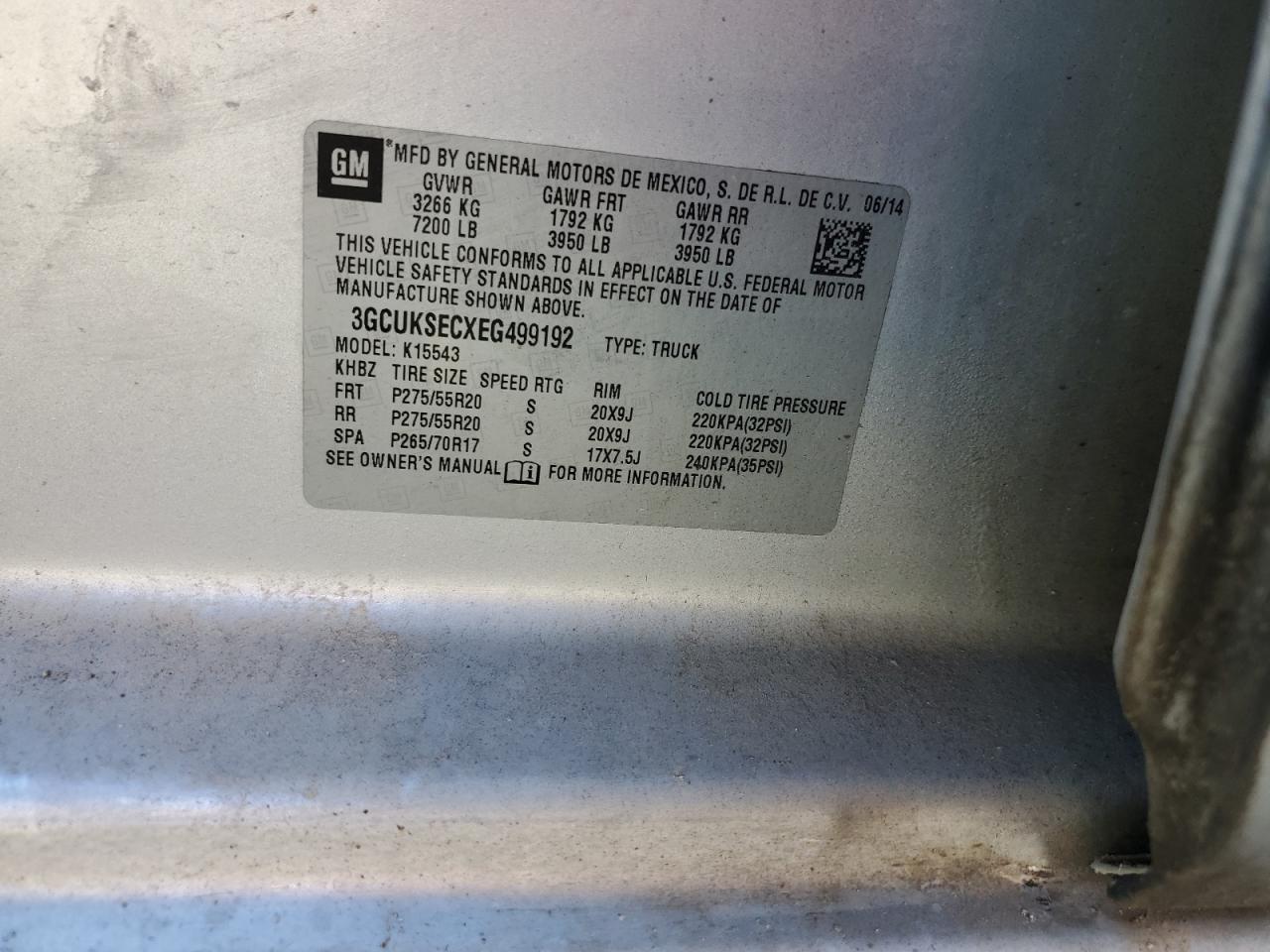 2014 Chevrolet Silverado K1500 Ltz VIN: 3GCUKSECXEG499192 Lot: 85844435