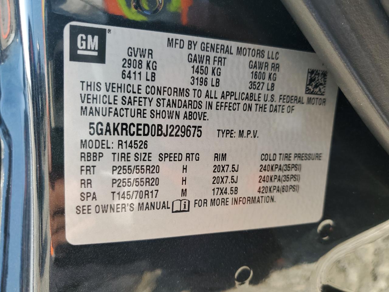 2011 Buick Enclave Cxl VIN: 5GAKRCED0BJ229675 Lot: 89595785