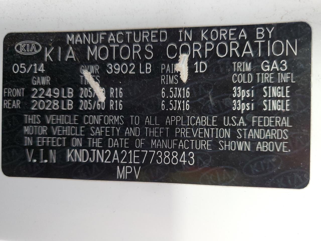 2014 Kia Soul VIN: KNDJN2A21E7738843 Lot: 82344915