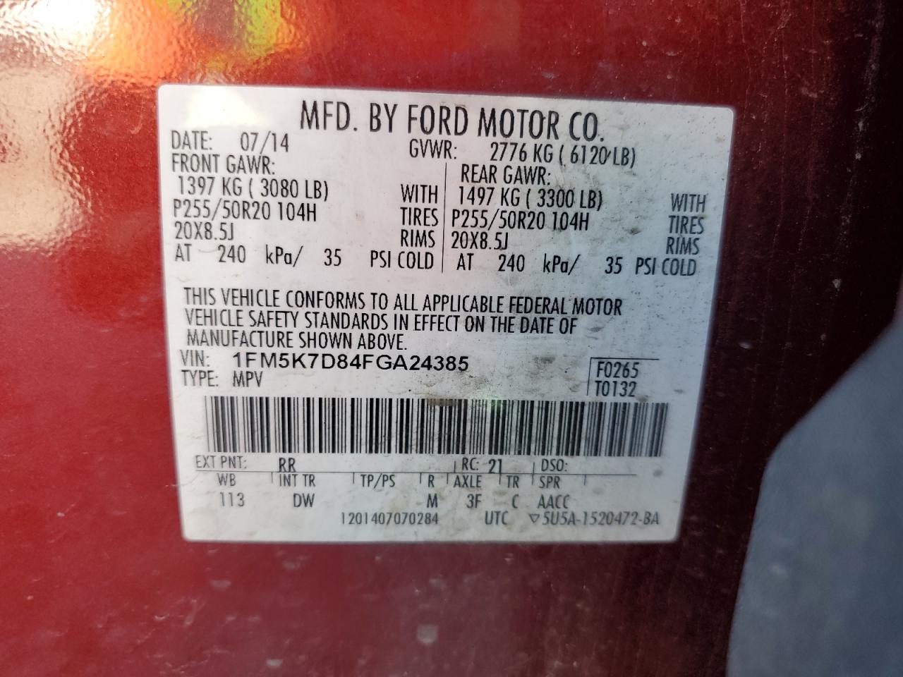 2015 Ford Explorer Xlt VIN: 1FM5K7D84FGA24385 Lot: 84906695