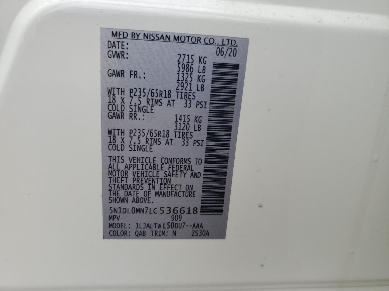 2020 Infiniti Qx60 Luxe VIN: 5N1DL0MN7LC536618 Lot: 90147305