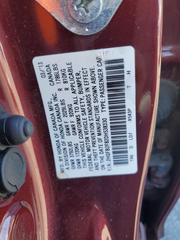 2013 Honda Civic Ex VIN: 2HGFB2F82DH538330 Lot: 82369265