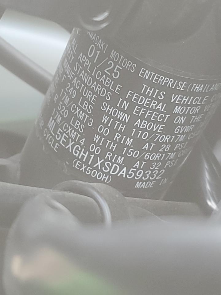 2025 Kawasaki Ex500 H VIN: A59332 Lot: 86407425