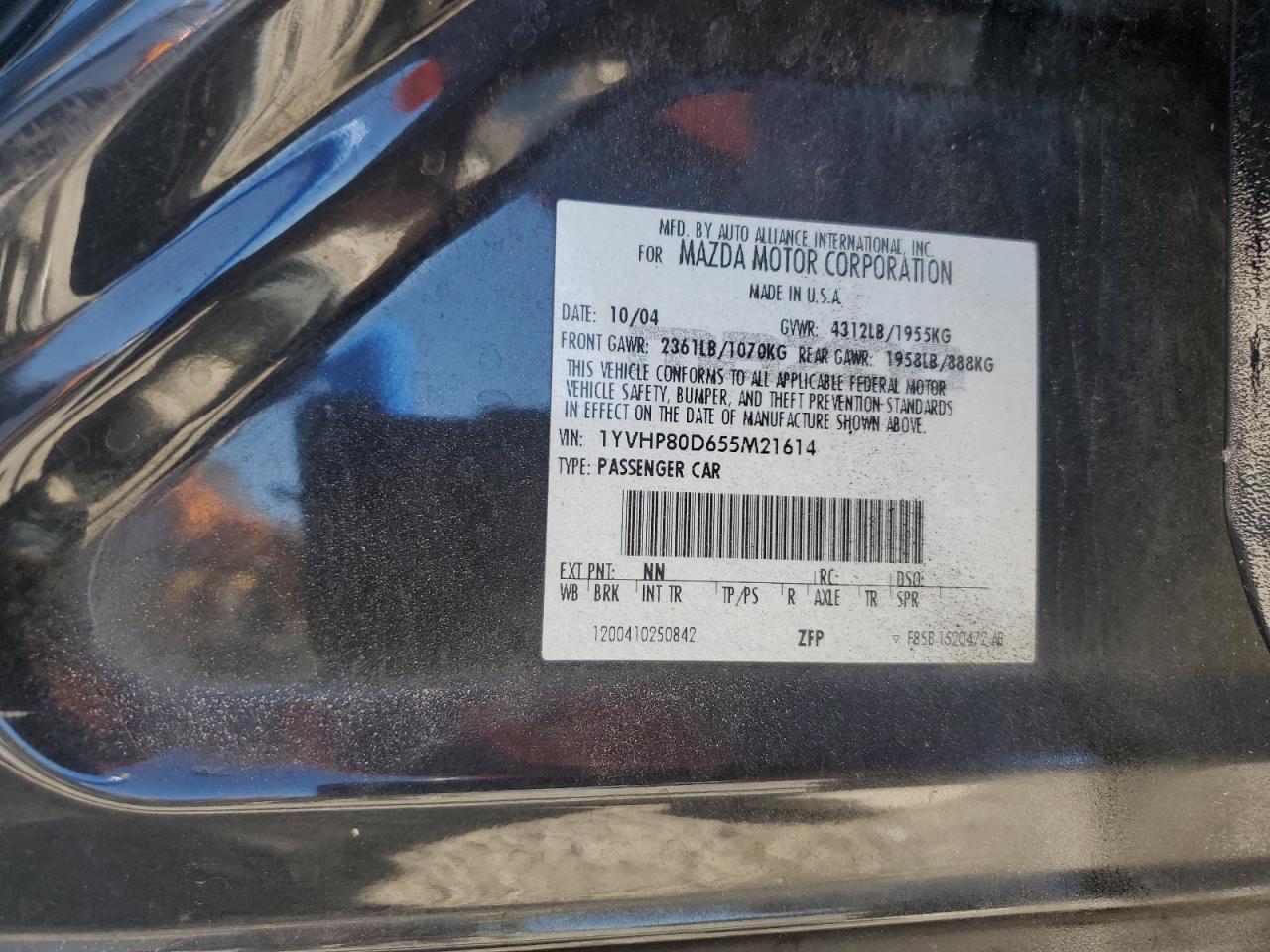 2005 Mazda 6 S VIN: 1YVHP80D655M21614 Lot: 82583325