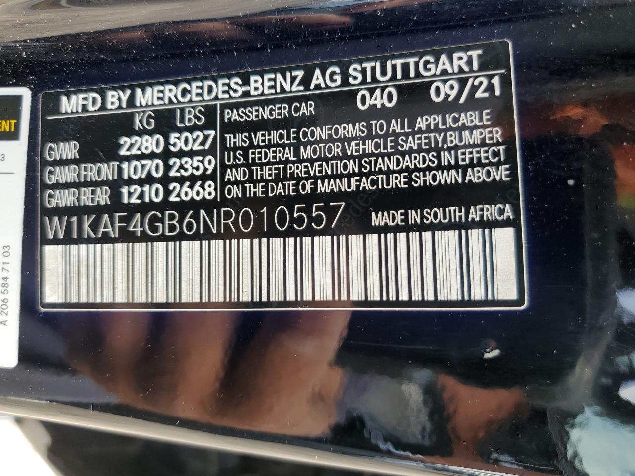 2022 Mercedes-Benz C 300 VIN: W1KAF4GB6NR010557 Lot: 90062695