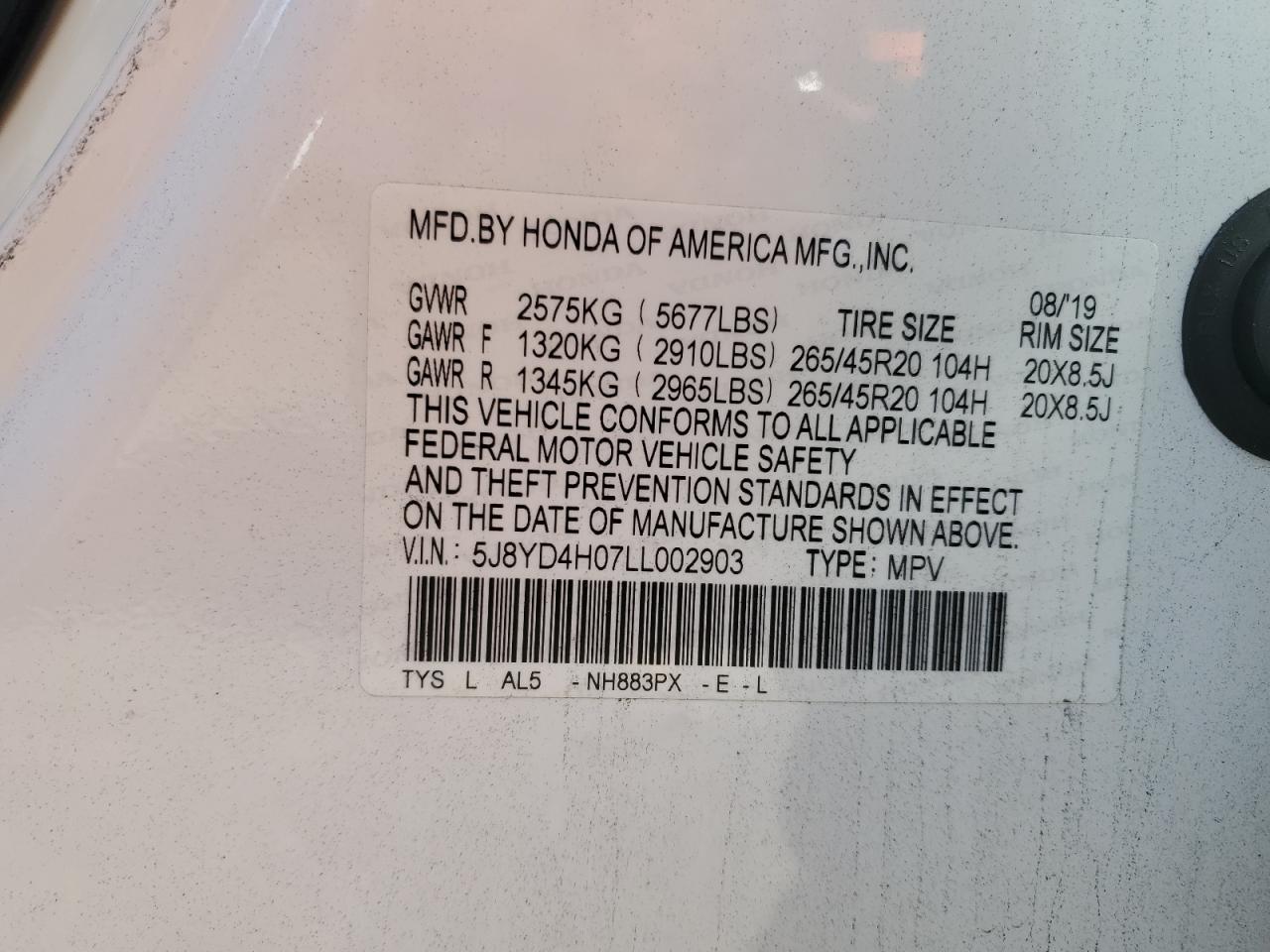 2020 Acura Mdx A-Spec VIN: 5J8YD4H07LL002903 Lot: 86704545