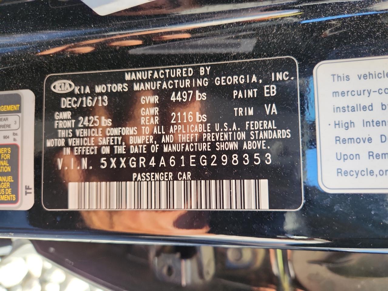 2014 Kia Optima Sx VIN: 5XXGR4A61EG298353 Lot: 82580135