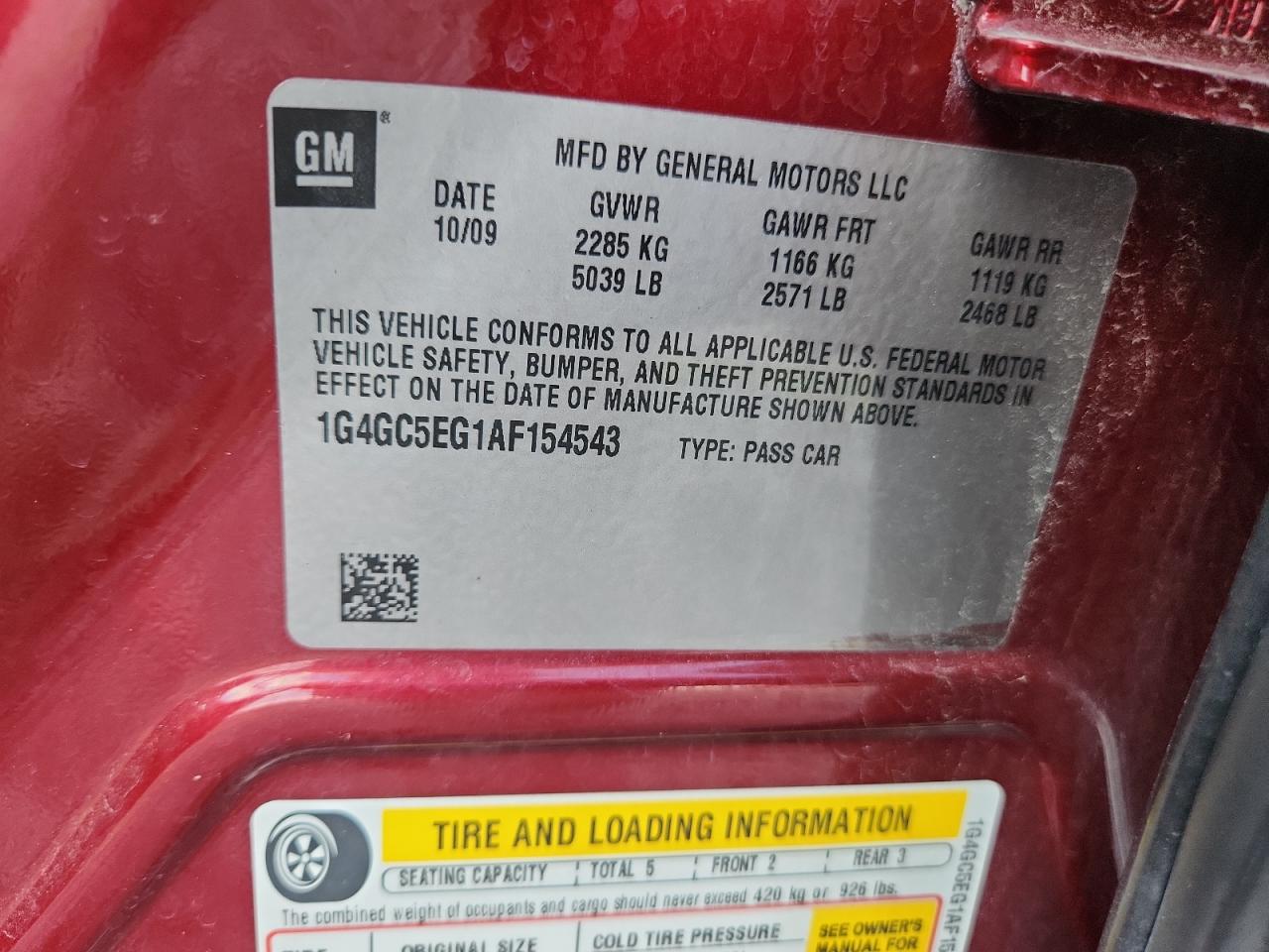 2010 Buick Lacrosse Cxl VIN: 1G4GC5EG1AF154543 Lot: 84742575