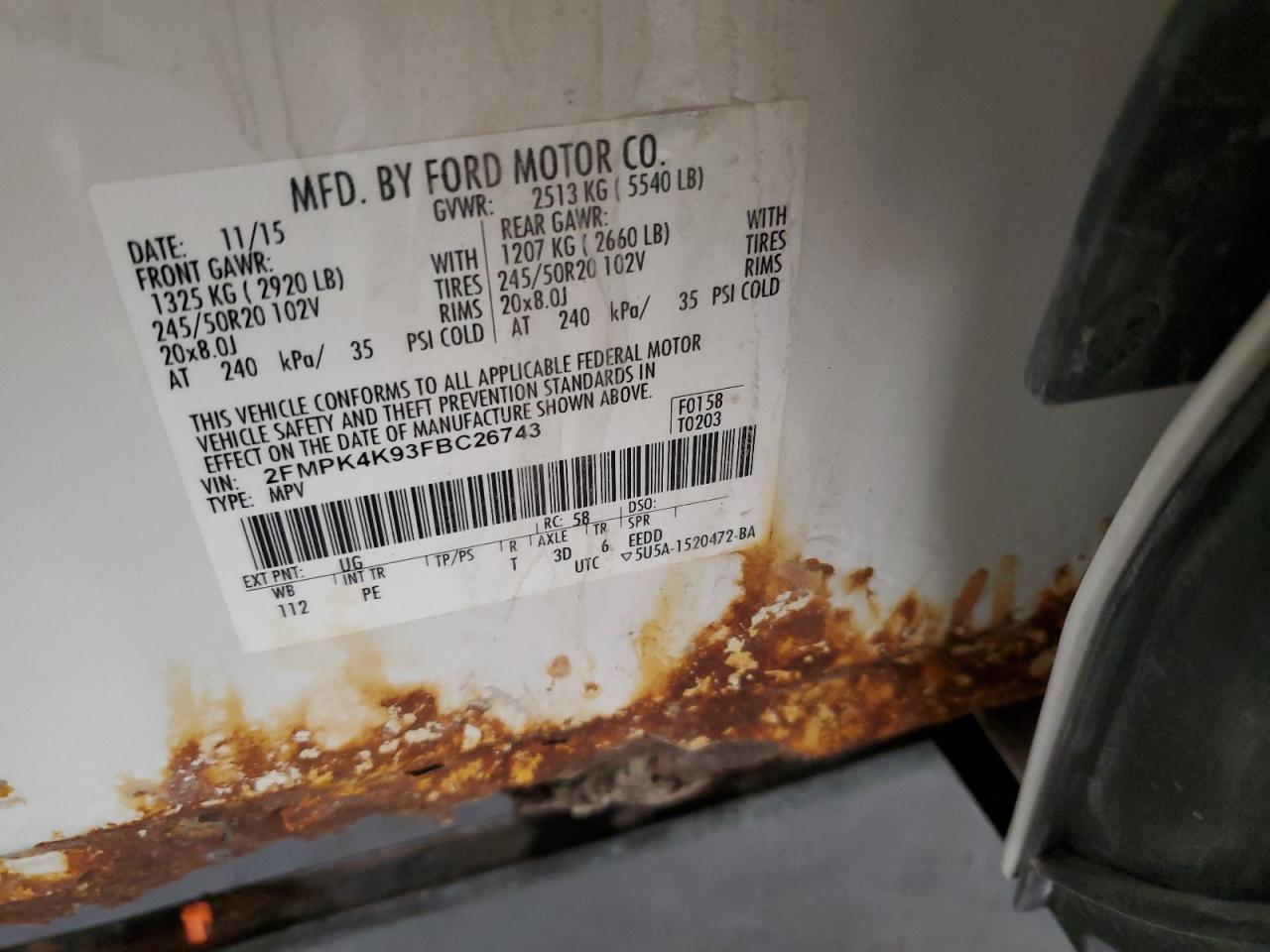 2015 Ford Edge Titanium VIN: 2FMPK4K93FBC26743 Lot: 85783175