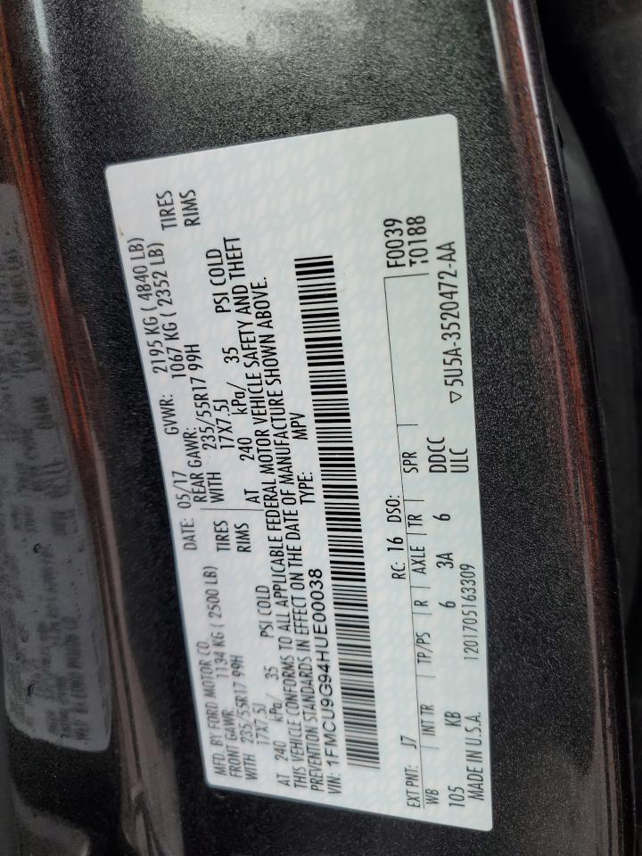 2017 Ford Escape Se VIN: 1FMCU9G94HUE00038 Lot: 81904785