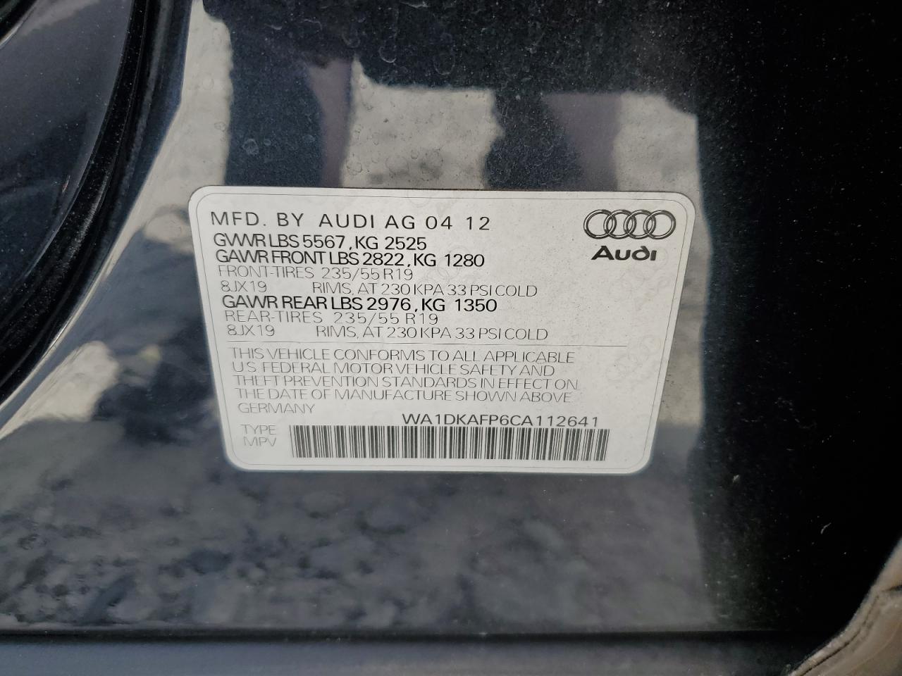 2012 Audi Q5 Premium Plus VIN: WA1DKAFP6CA112641 Lot: 81977255