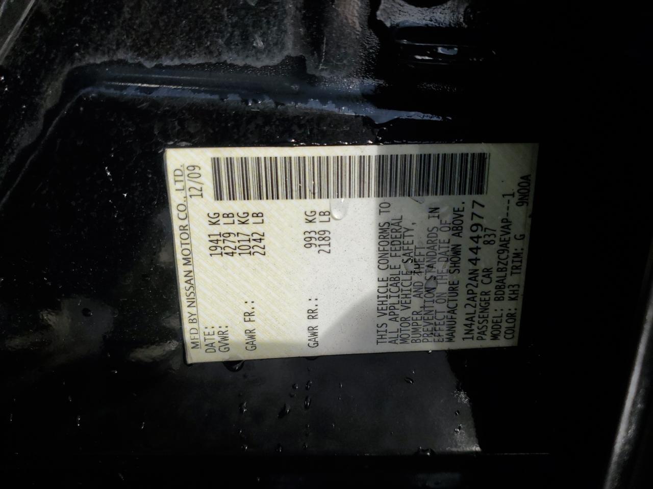 2010 Nissan Altima Base VIN: 1N4AL2AP2AN444977 Lot: 85684895