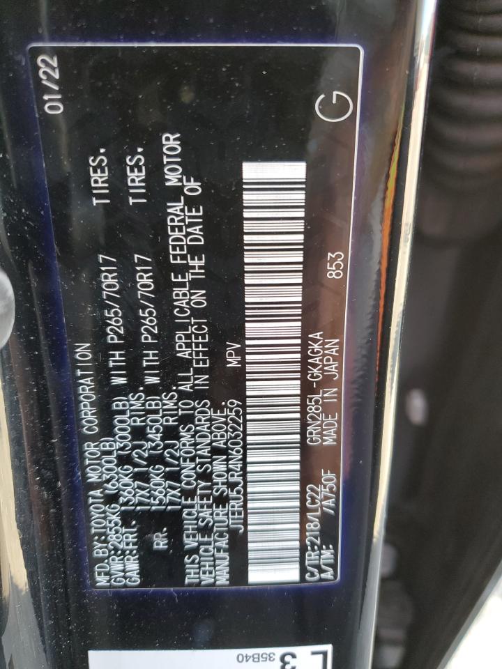 2022 Toyota 4Runner Sr5 Premium VIN: JTERU5JR4N6032259 Lot: 82298155