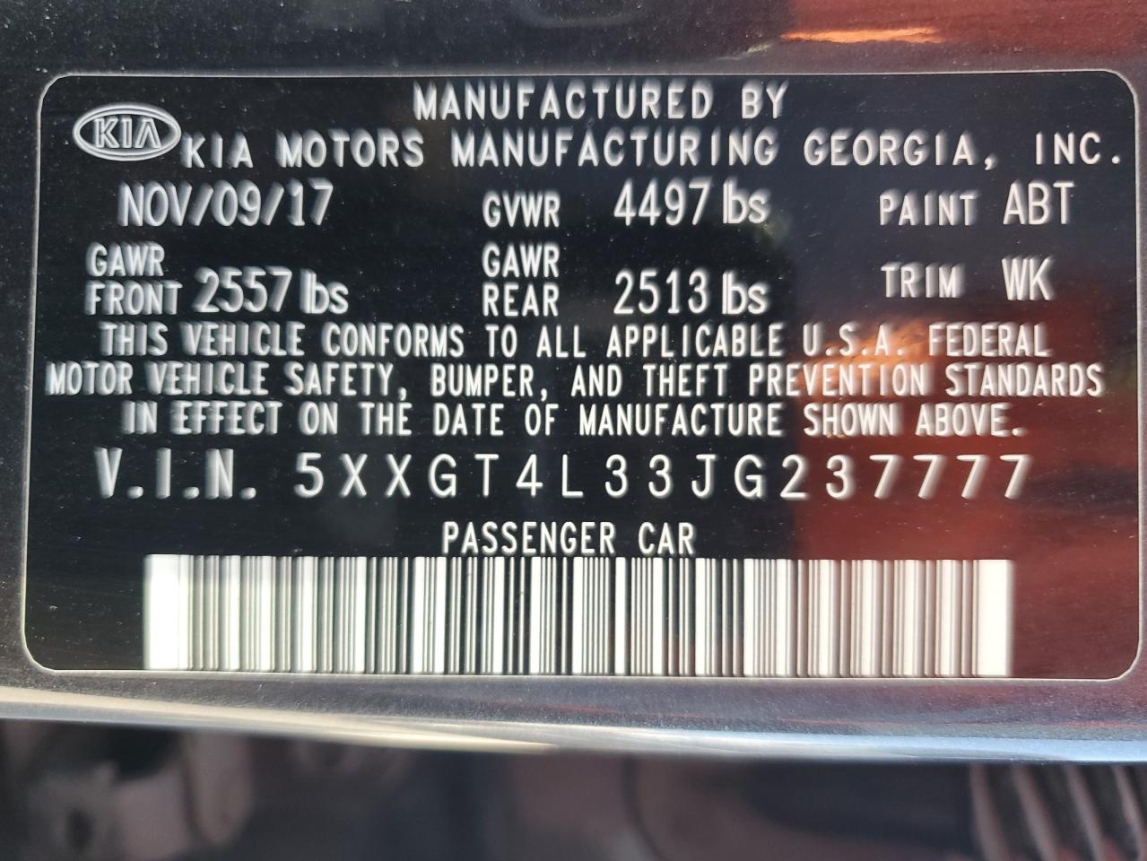 2018 Kia Optima Lx VIN: 5XXGT4L33JG237777 Lot: 82286455