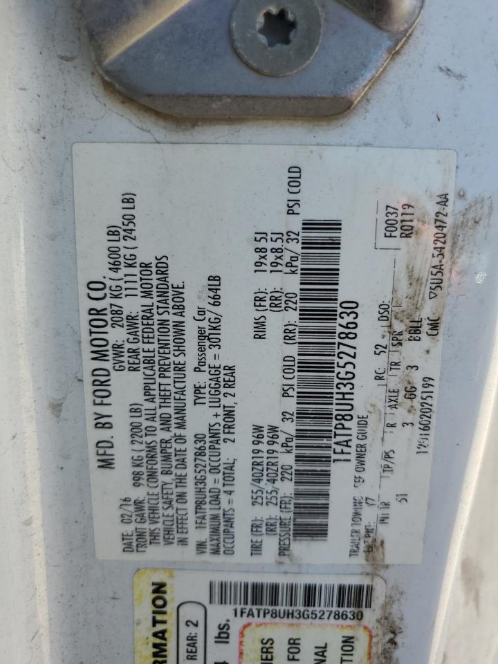 2016 Ford Mustang VIN: 1FATP8UH3G5278630 Lot: 86545625