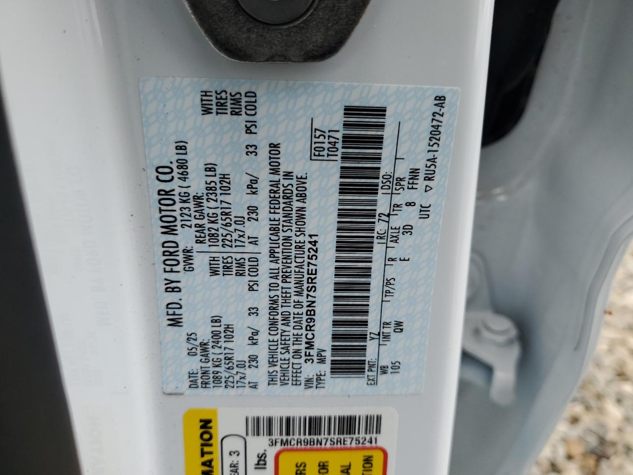 2025 Ford Bronco Sport Big Bend VIN: 3FMCR9BN7SRE75241 Lot: 86554215