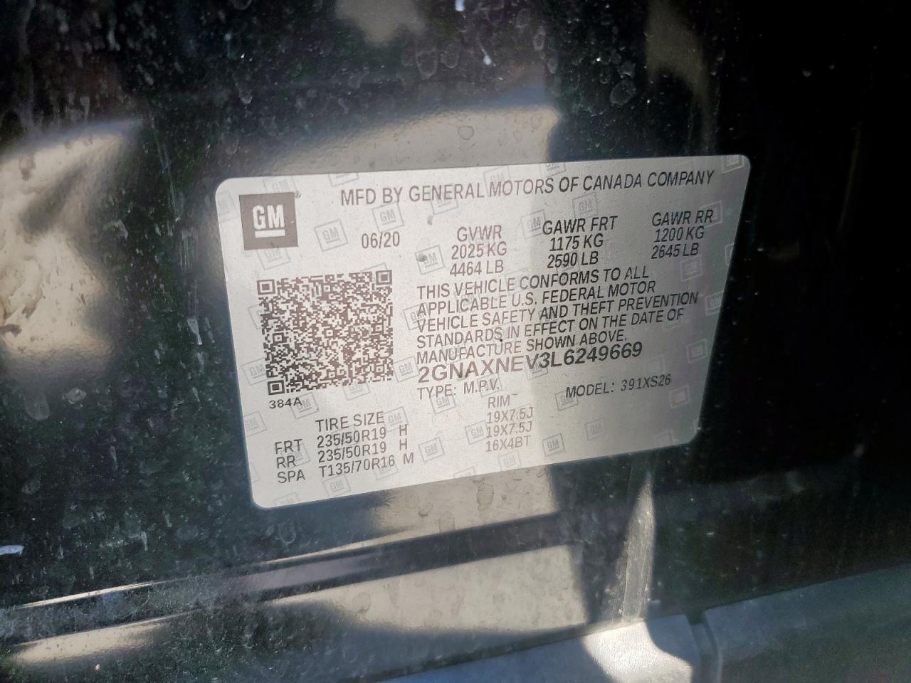 2020 Chevrolet Equinox Premier VIN: 2GNAXNEV3L6249669 Lot: 84013405