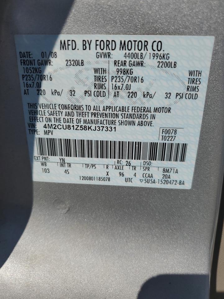 2008 Mercury Mariner VIN: 4M2CU81Z58KJ37331 Lot: 85575215