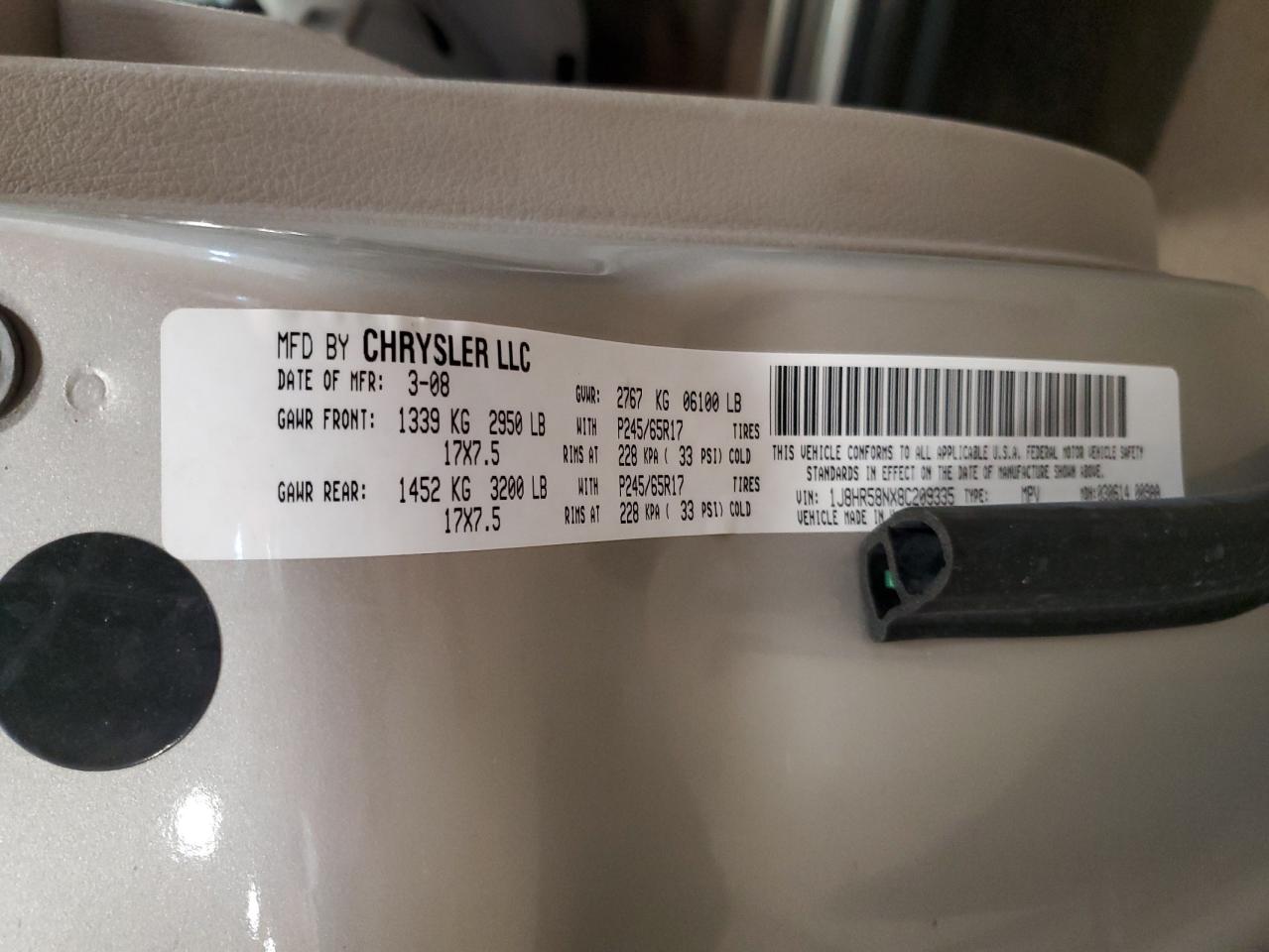 2008 Jeep Grand Cherokee Limited VIN: 1J8HR58NX8C209335 Lot: 82284995